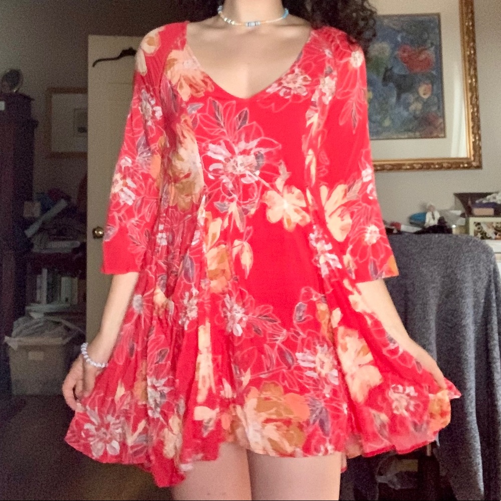 NWOT Free People Red Floral Swing Dress